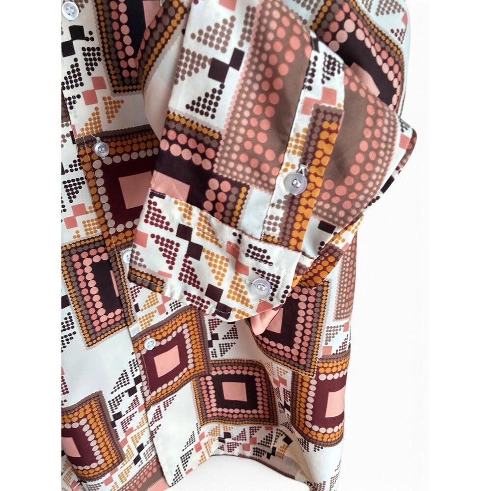 Vintage 1970s Lancer Shirt, Geometric Disco Button Up Retro Mod Print Mens Large - Picture 7 of 10